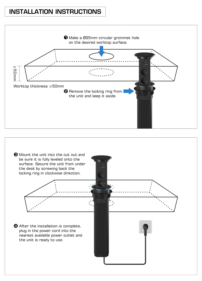 Electric Pop up Round Countertop Outlet Recessed Retractable Power