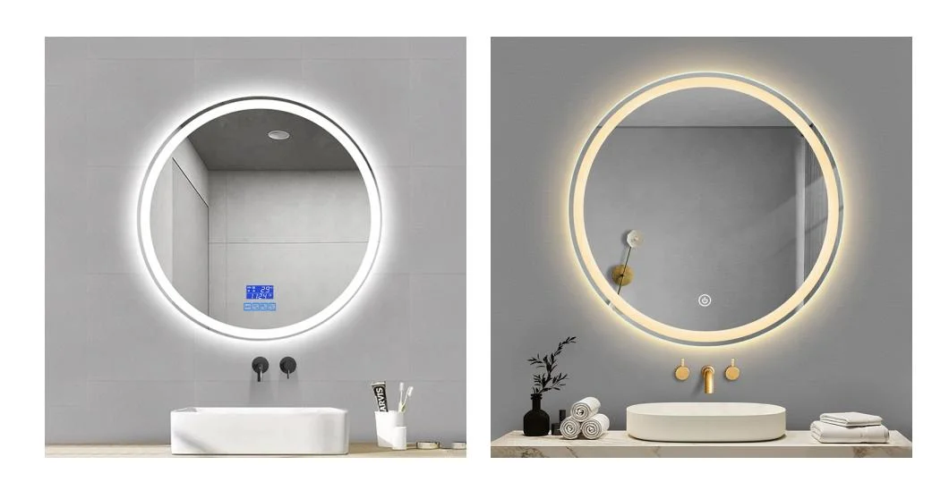 Bathroom Mirror with LED Light Round Wall Mirror Decoration Luxury