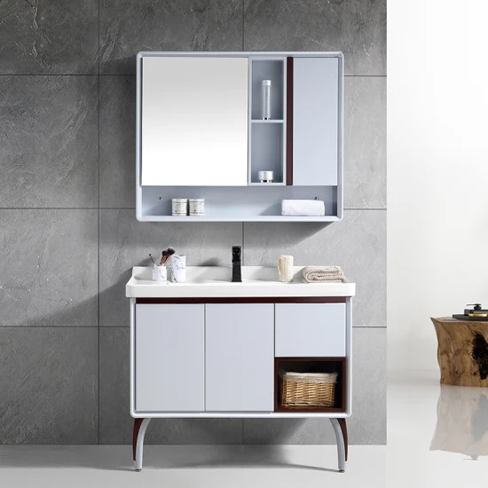 Factory Customizable Floor Standing Cheap Single Modern Bathroom Vanity Cabinet with LED Mirror