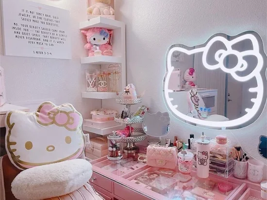 Impressions Vanity Hello Kitty Wall Mirror Smart Touch Sensitive Makeup Vanity Mirror and Color Changing Dimming LED Strip Light Jinghu Furniture Mirror