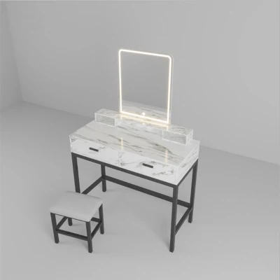 Dressing Table Marble Solid Wood Dressing Table with LED Light Makeup Mirror