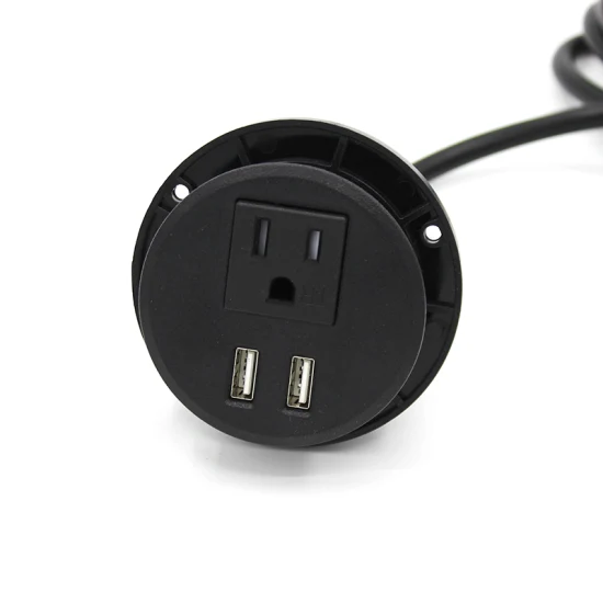 2 Inch Power Grommet Recessed Multi Plug Power Outlet Desk Hole Round Grommet Outlet with 2 USB 10FT Black Power Cord