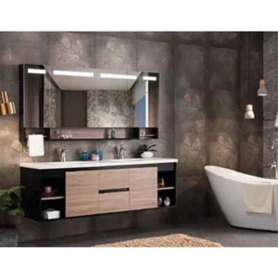 White Ceramic Floating Gold Bathroom Smart LED Mirror Vanity Cabinets